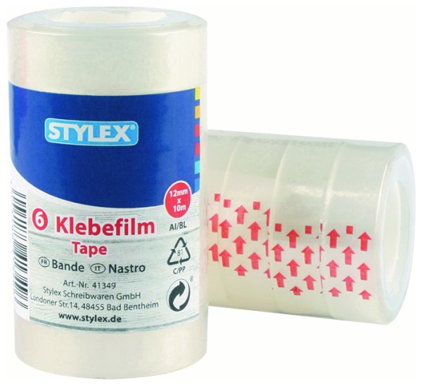 STYLEX® Klebefilm 41349, 12 mm x 10 m, 1 Packung = 6 Stück