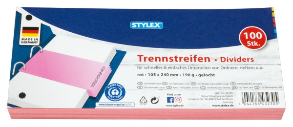 STYLEX&reg; Trennstreifen, 190 g/m&sup2;, 1 Packung = 100 St&uuml;ck, rot